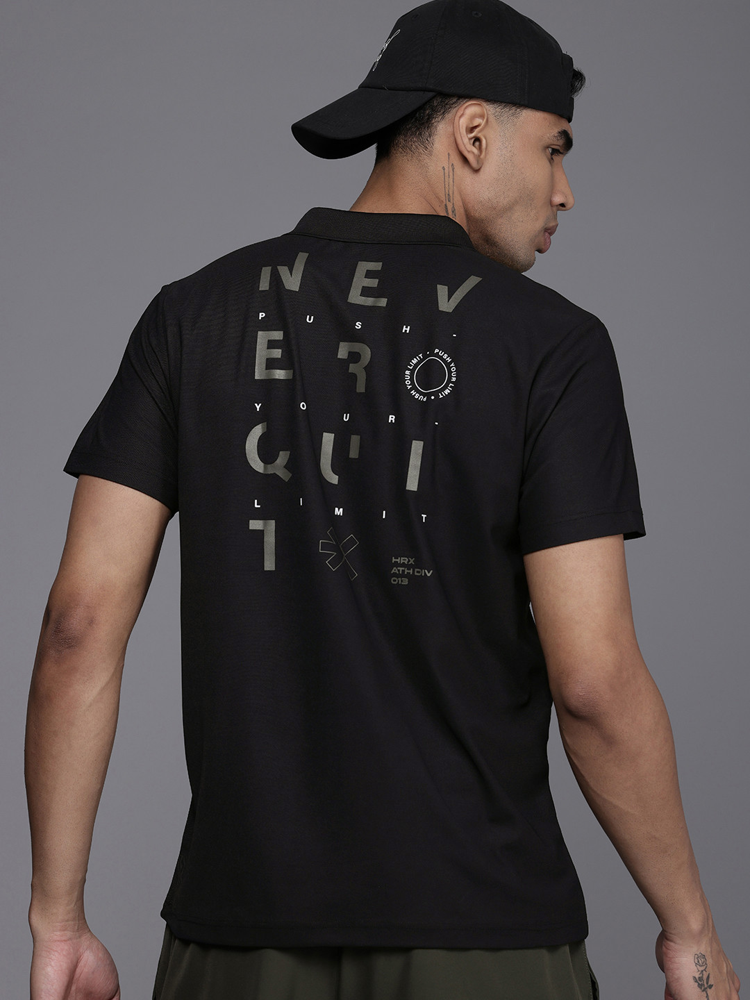 

HRX by Hrithik Roshan Typography Printed Polo Collar T-shirt, Black