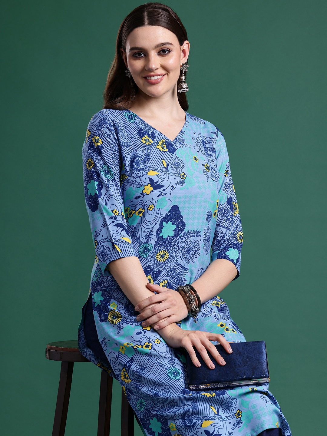 

Sangria Women Ethnic Motifs Printed Kurta, Blue