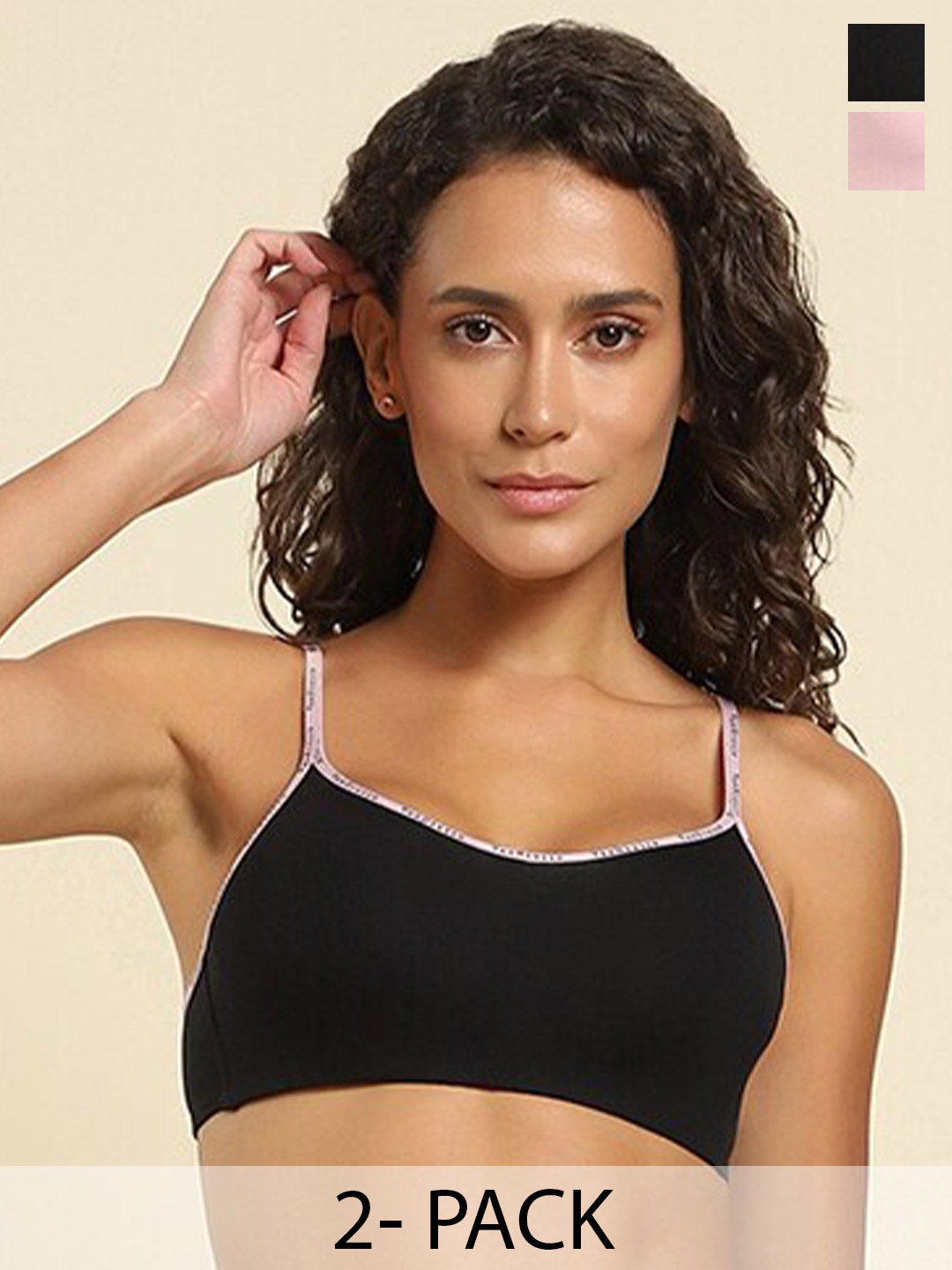 

Van Heusen Pack Of 2 Full Coverage Non Padded Cotton Camisole Bra With All Day Comfort, Black