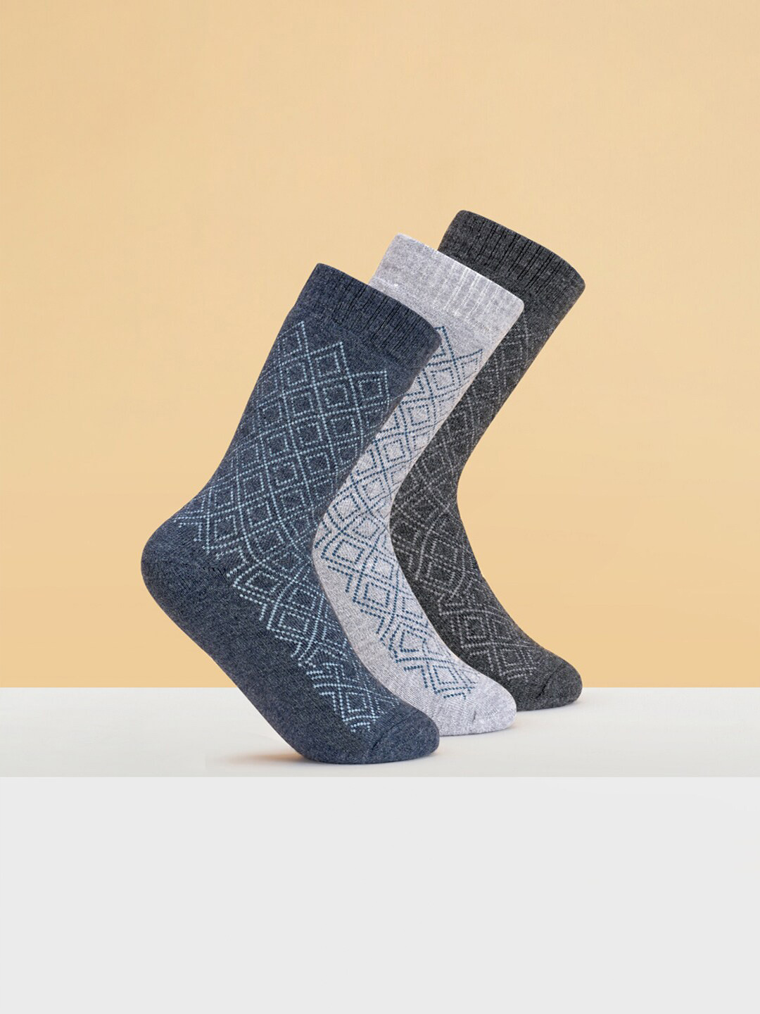 

BYFORD by Pantaloons Men Pack Of 3 Patterned Calf Length Socks, Black