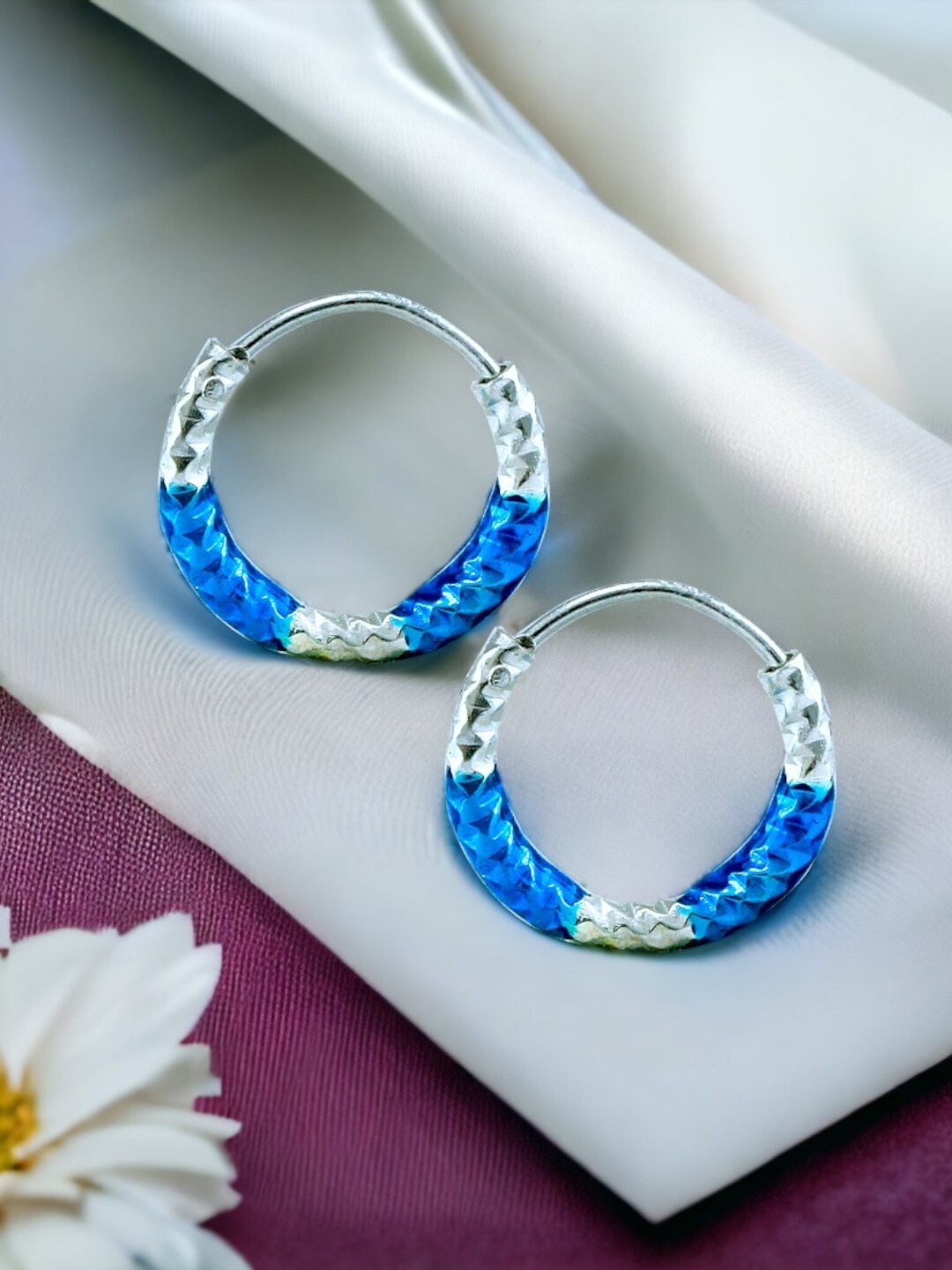 

Taraash 925 Sterling Silver Contemporary Hoop Earrings, Blue