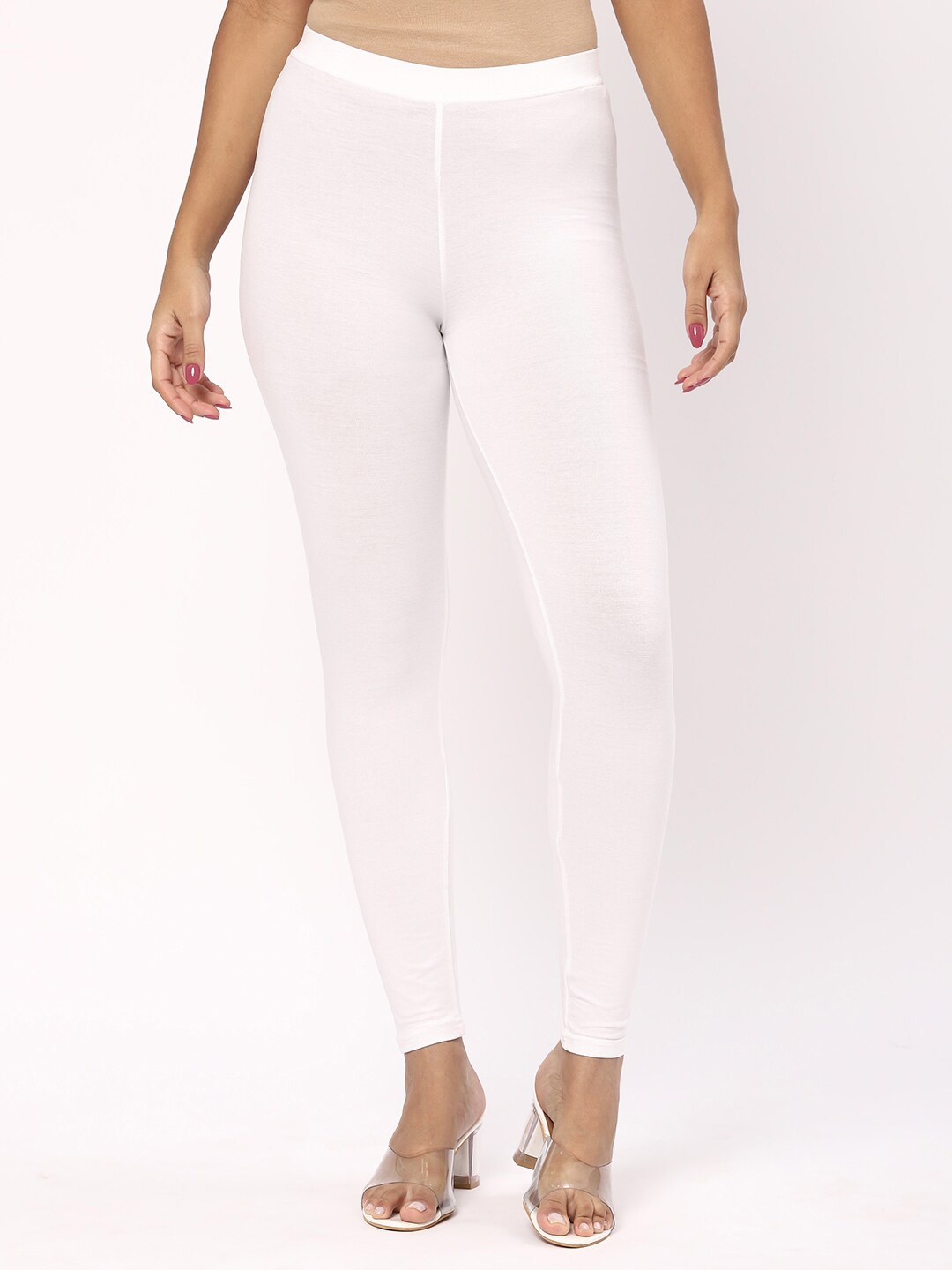 

R&B Knitted Ankle-Length Cotton Leggings, White