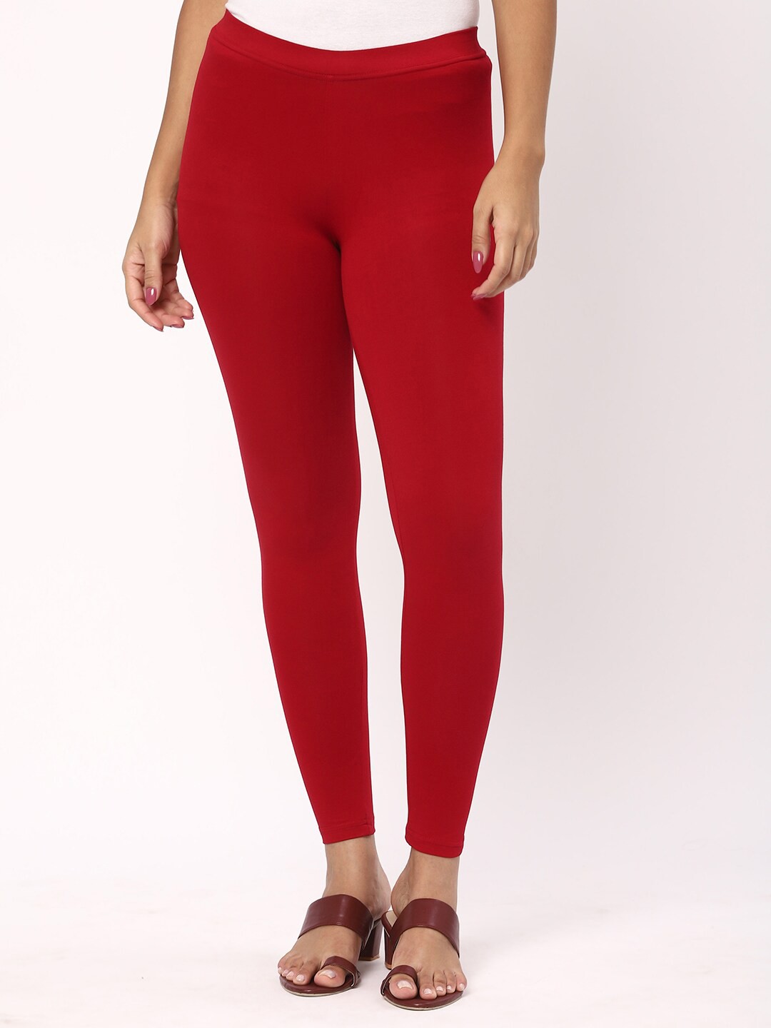 

R&B Cotton Ankle-Length Leggings, Red