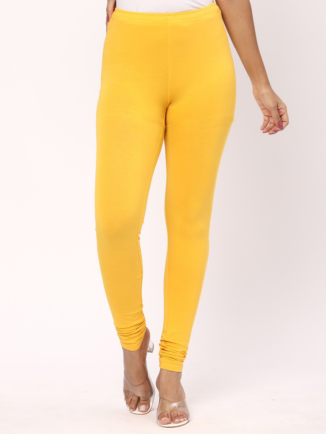 

R&B Slim Fit Churidar Length Cotton Leggings, Yellow