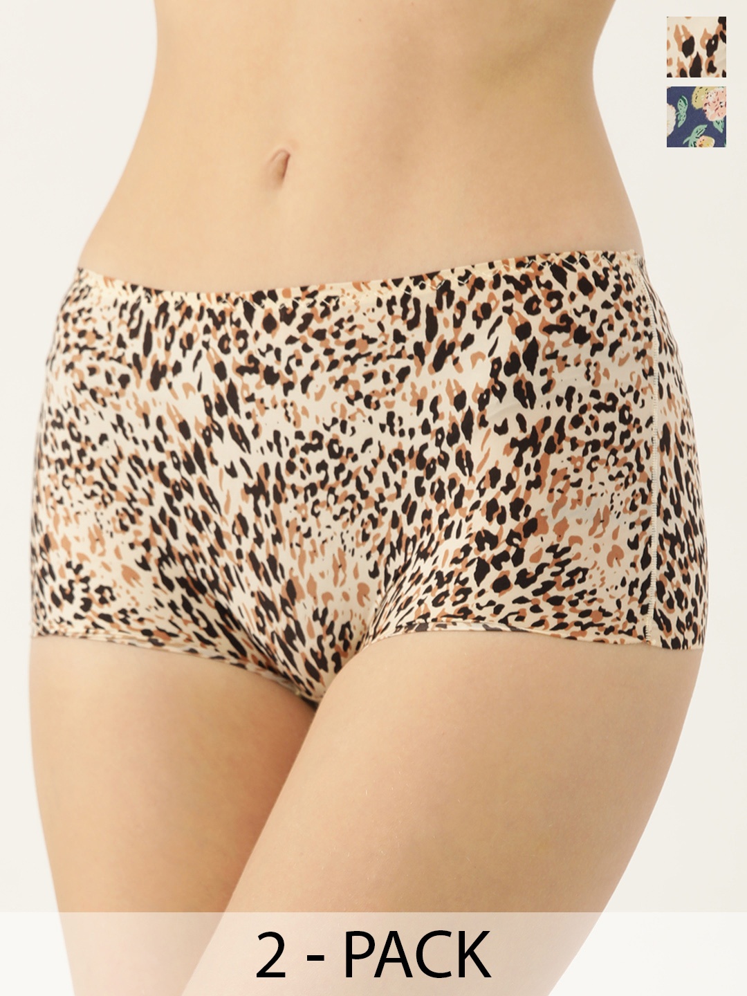 

Ms.Lingies Pack Of 2 Printed Seamless High-Rise Boy Shorts Briefs MSP106, Multi