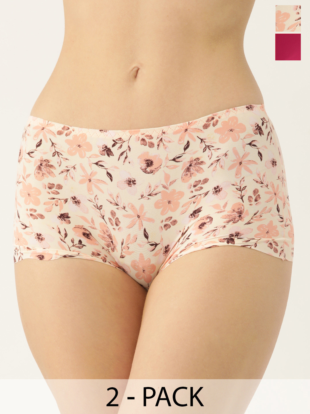 

Ms.Lingies Pack Of 2 Printed Seamless High-Rise Boy Shorts Briefs MSP111, Multi