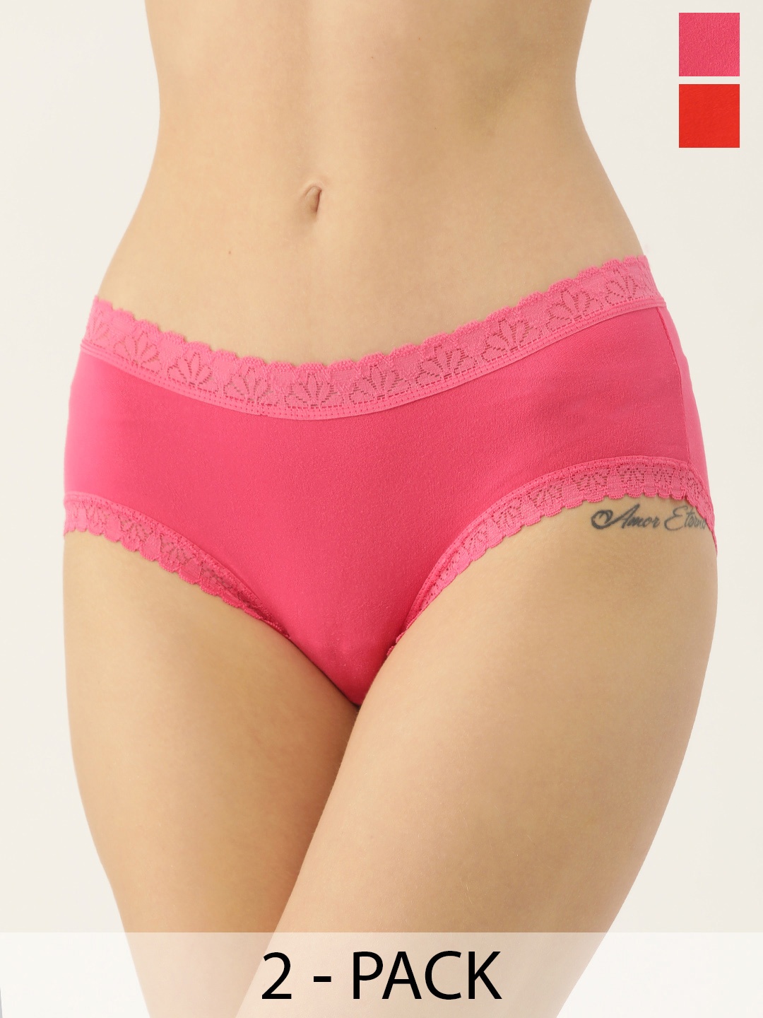 

Ms.Lingies Women Pack Of 2 Laced Hipster Briefs MSP102, Pink