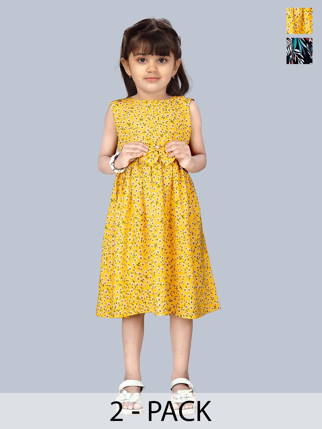 

BAESD Pack Of 2 Floral Printed Fit & Flare Midi Dresses, Yellow