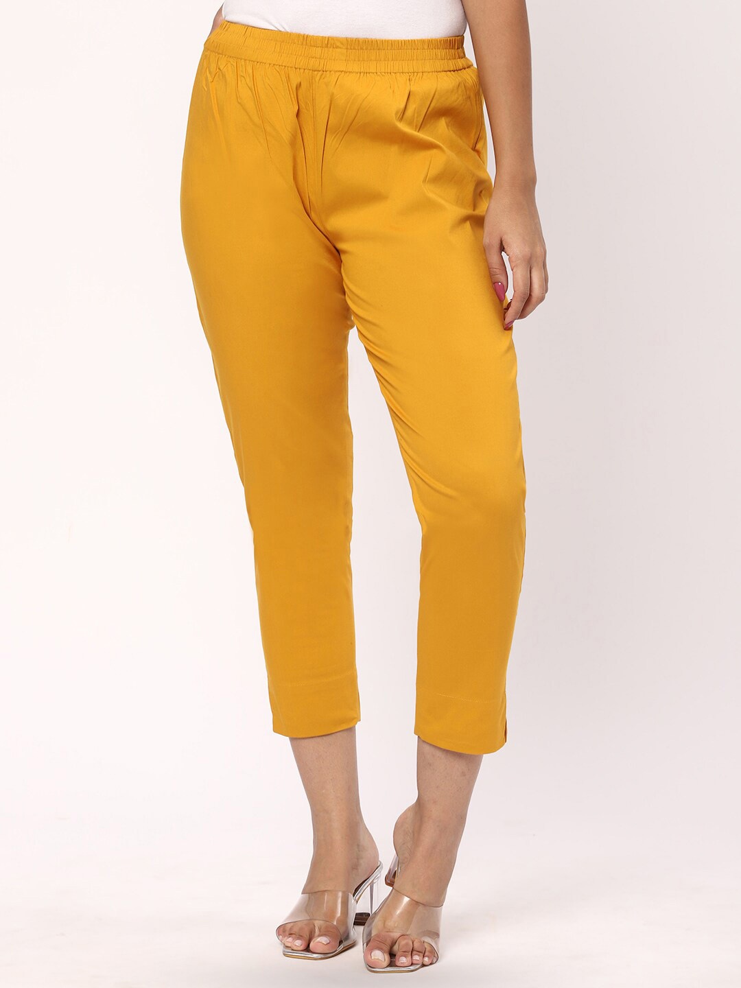

R&B Cropped Mid-Rise Regular Fit Cotton Trousers, Yellow