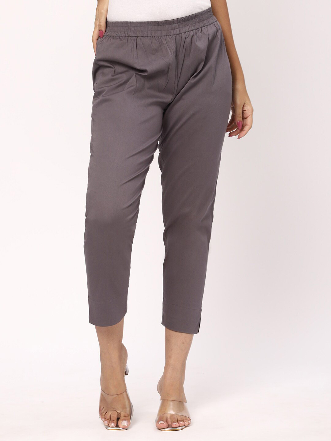 

R&B Women Mid-Rise Regular Fit Pleated Cotton Trousers, Grey