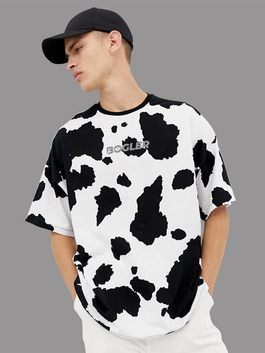 

Eyebogler Abstract Printed Drop Shoulder Sleeves Cotton Casual T-shirt, White