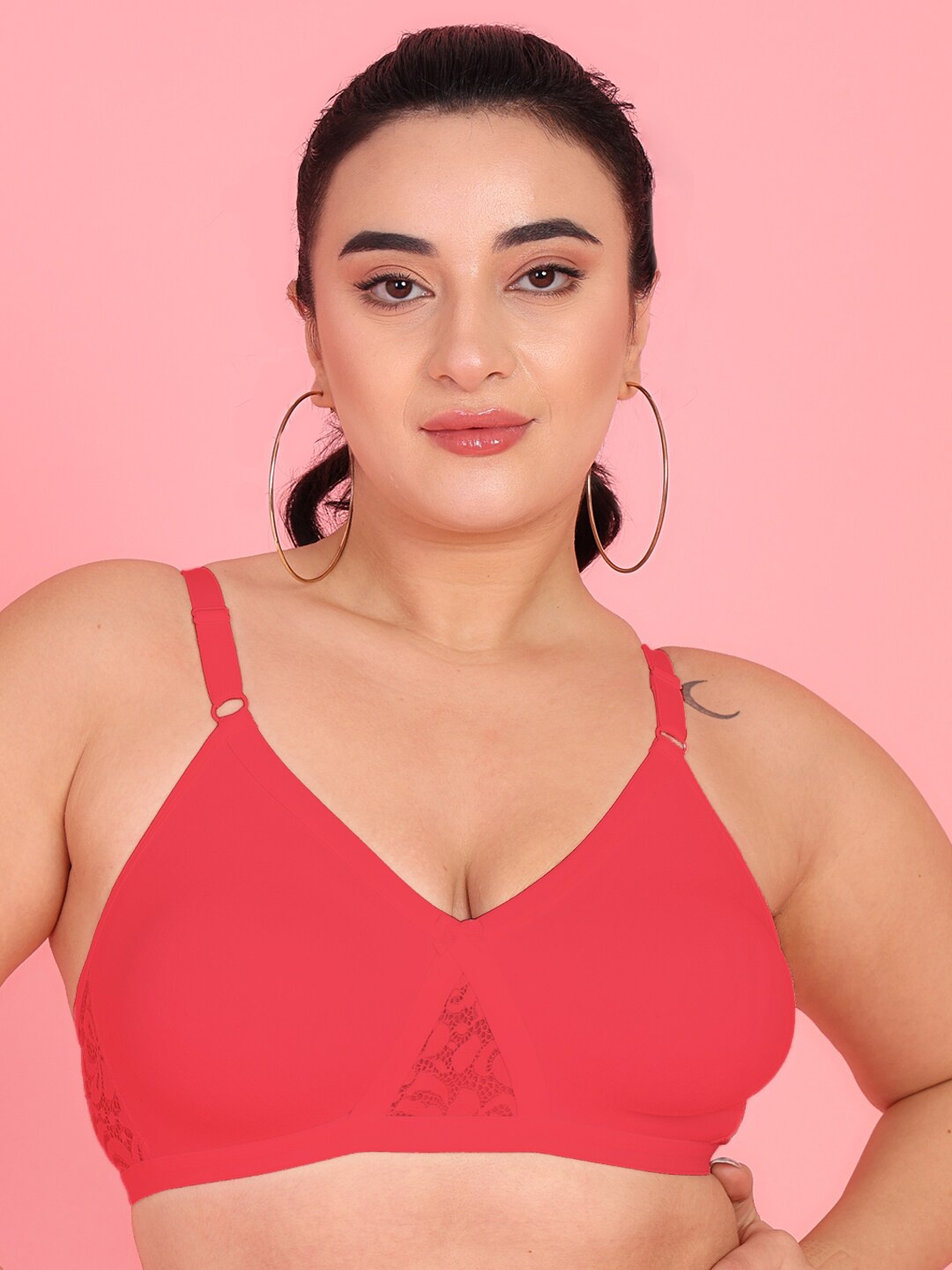 Curvy Love Full Coverage Non Padded Cotton Everyday Bra With All Day Comfort, Coral