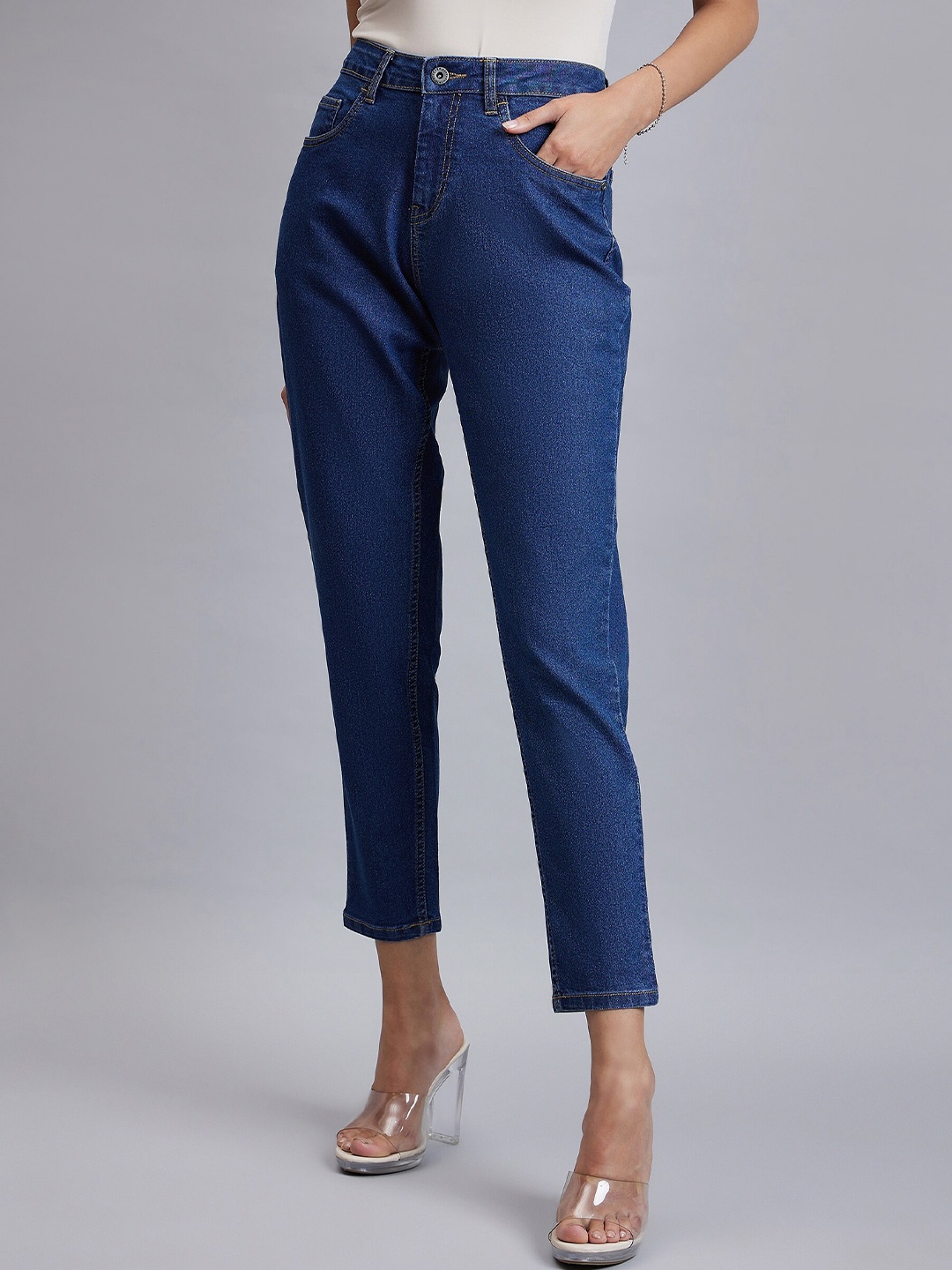 

Chemistry Women Comfort Mom Fit High-Rise High Rise Clean Look Stretchable Jeans, Blue
