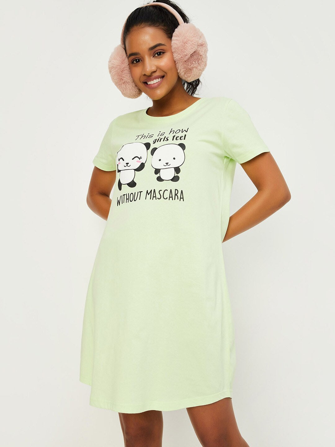 

max Graphic Printed Pure Cotton T-shirt Nightdress, Lime green