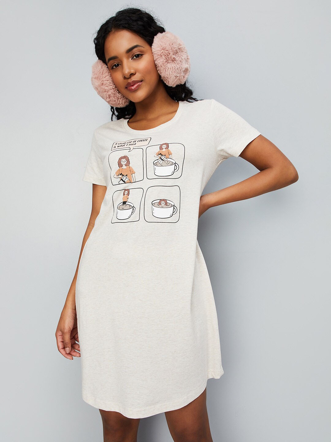 

max Graphic Printed Pure Cotton Nightdress, Beige