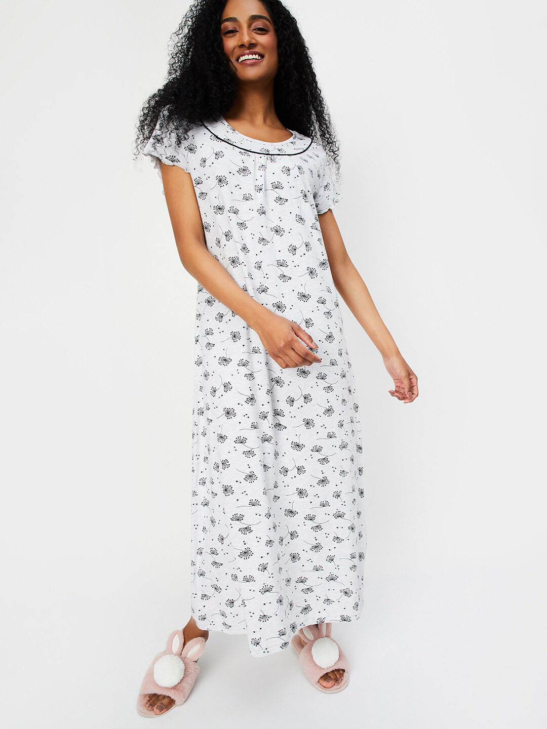 

max Floral Printed Maxi Nightdress, Grey