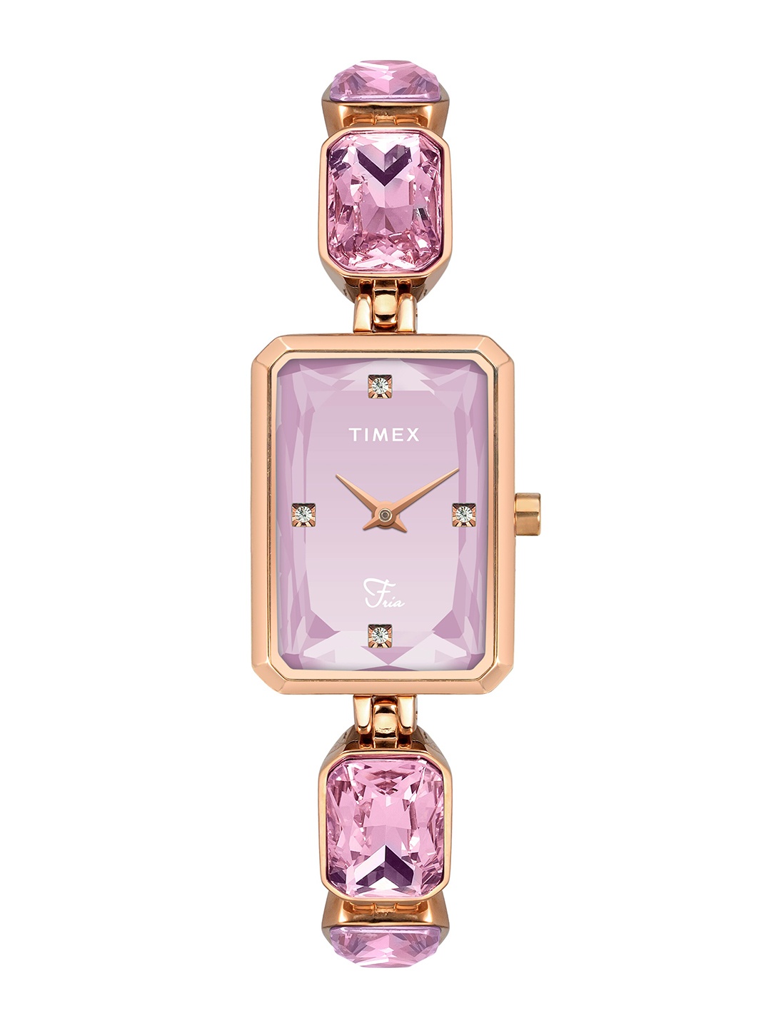 

Timex Women Rectangular Brass Dial Bracelet Style Straps Analogue Watch TWEL16906, Pink
