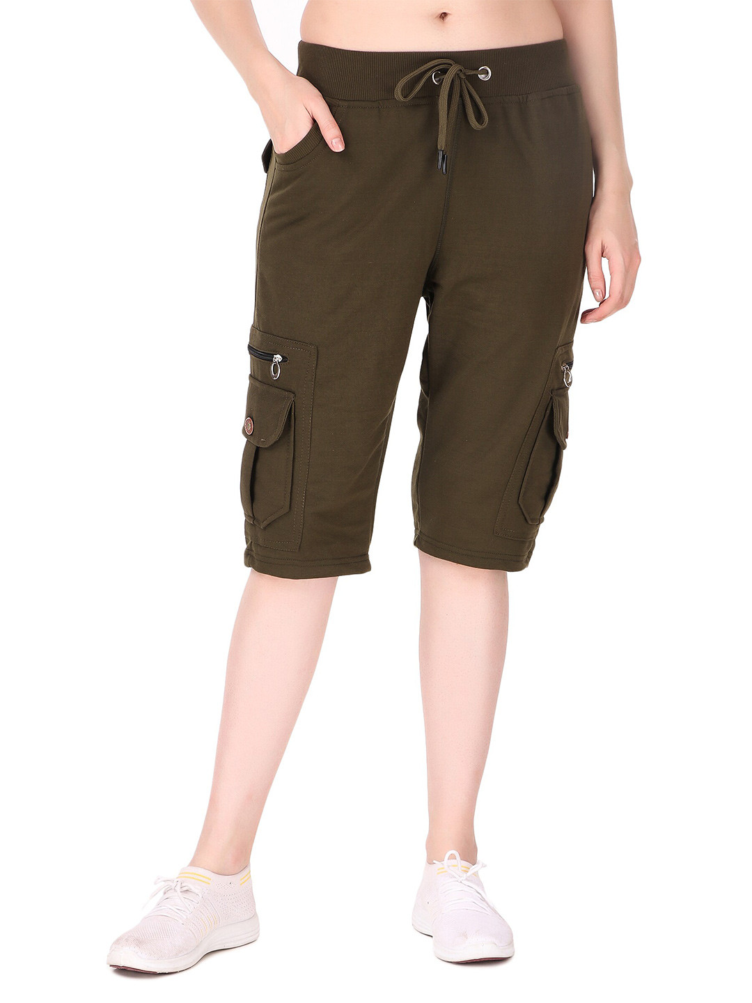 

UZARUS Women Mid Rise Cotton Capris, Green