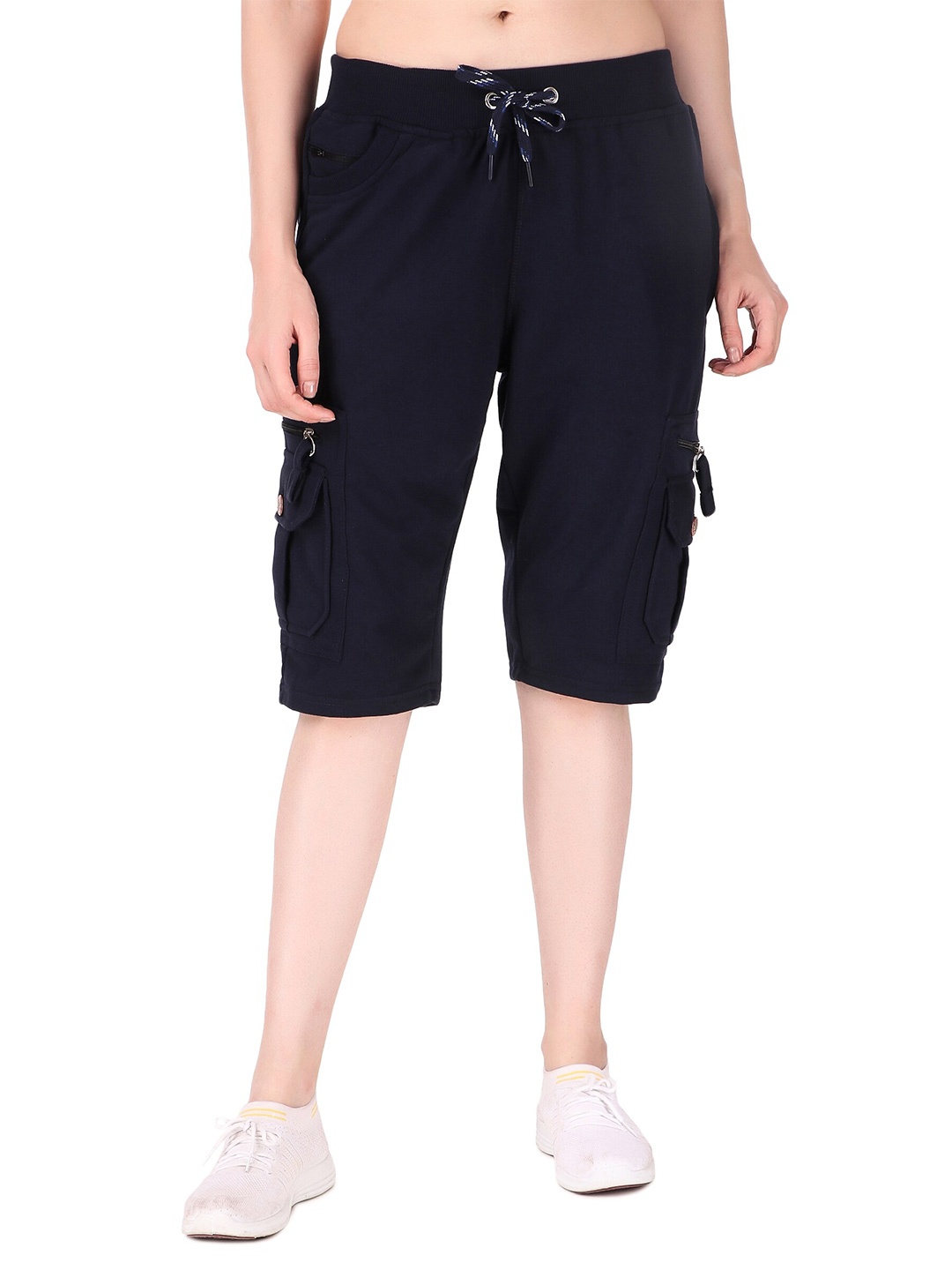 

UZARUS Women Mid Rise Cotton Capris, Navy blue