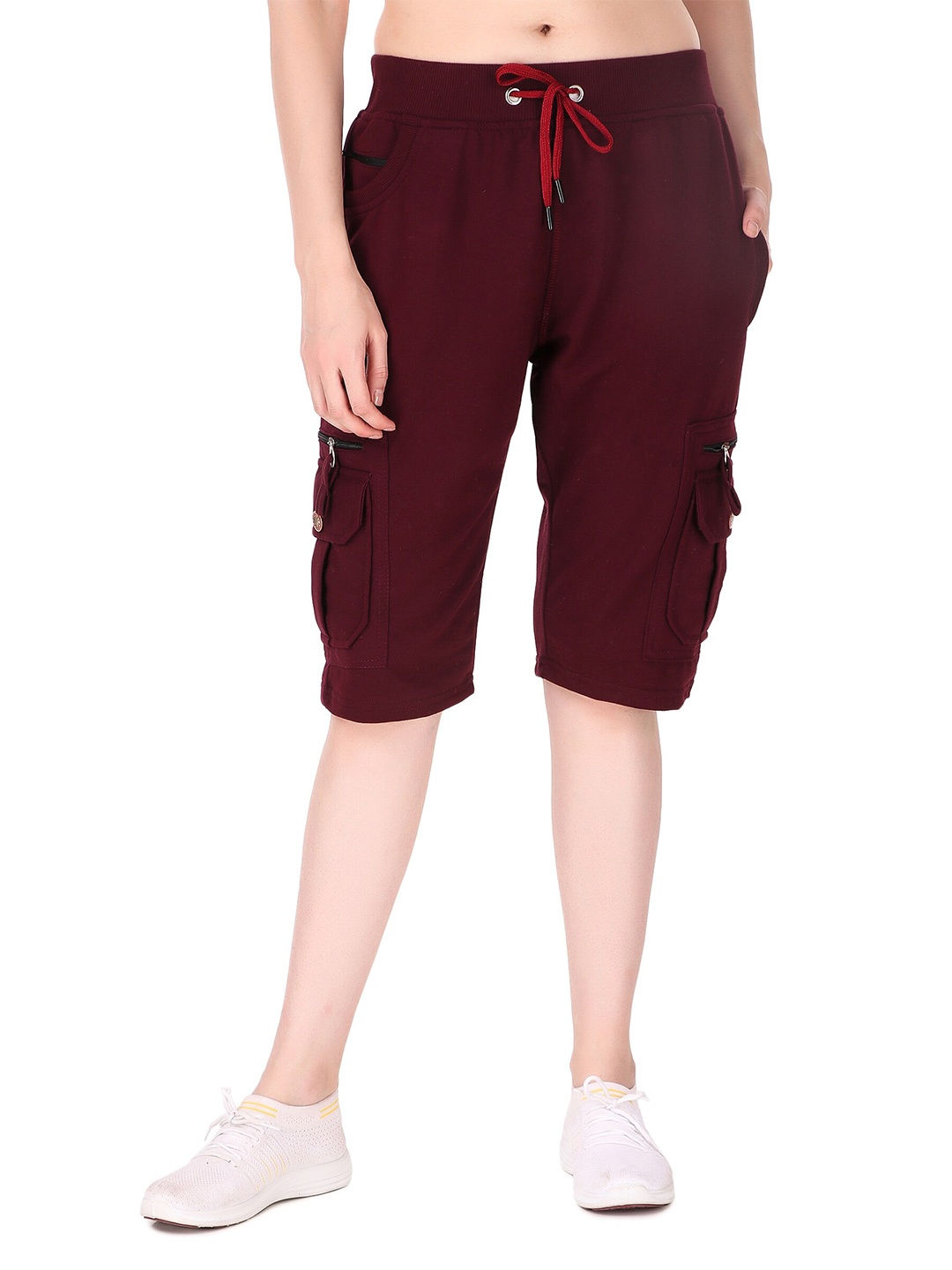 

UZARUS Women Mid Rise Cotton Capris, Maroon