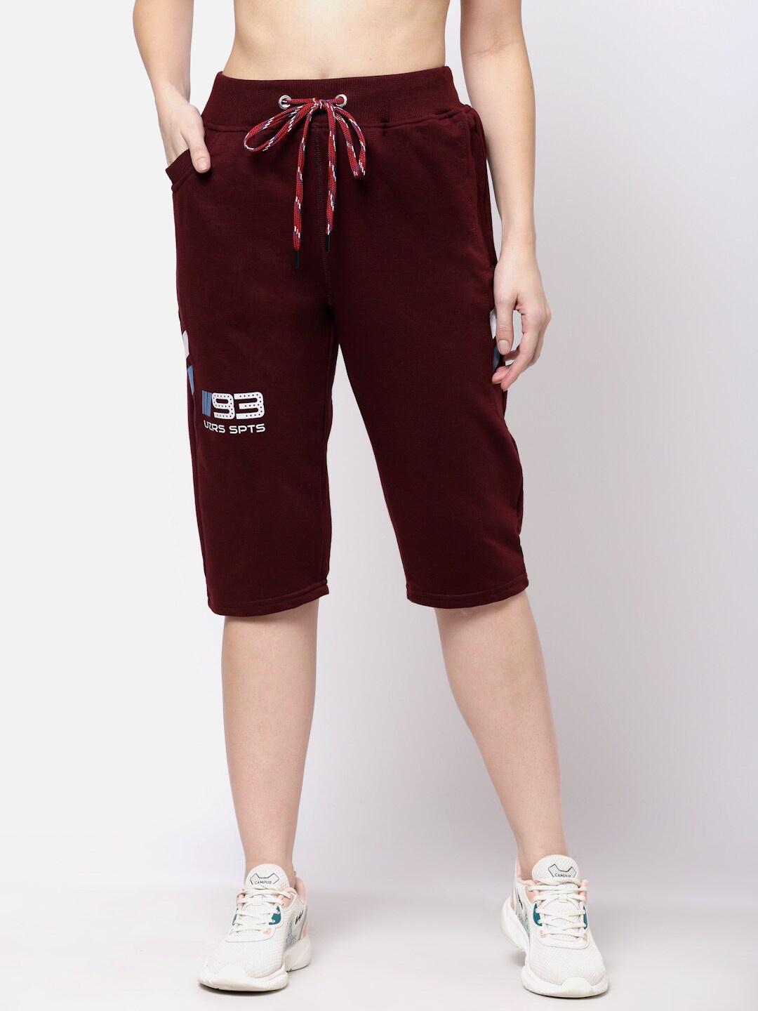 

UZARUS Women Mid-Rise Cotton Capris, Burgundy