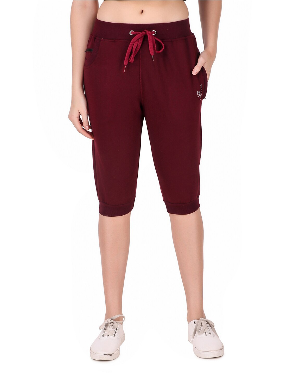 

UZARUS Women Mid-Rise Cotton Capris, Burgundy