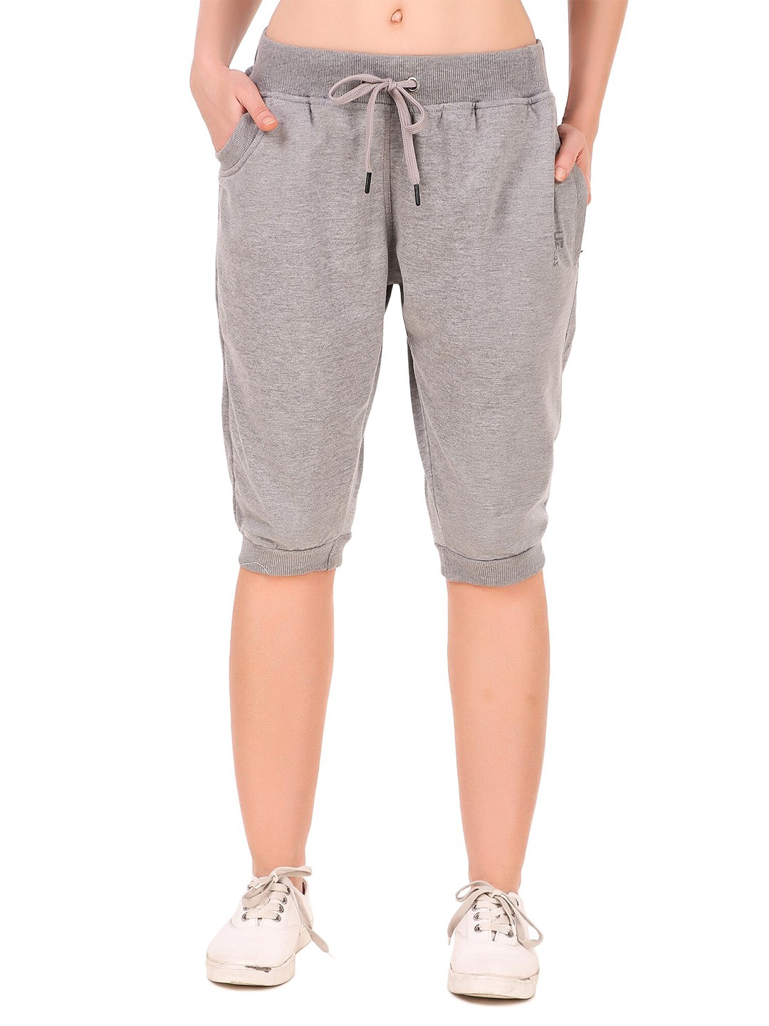 

UZARUS Mid-Rise Cotton Capris, Grey