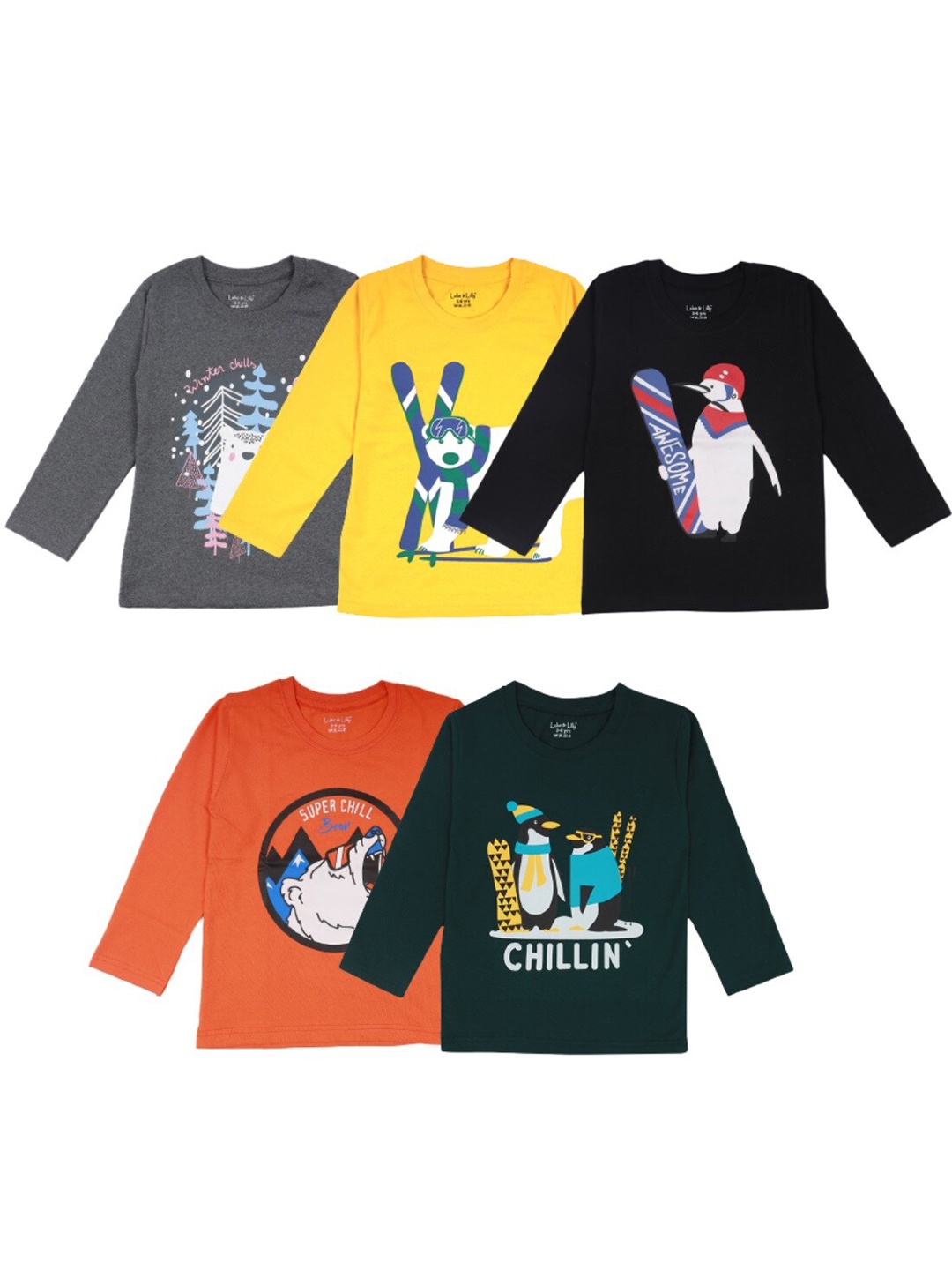

Luke & Lilly Boys Pack Of 5 Graphic Printed Cotton T-shirt, Grey