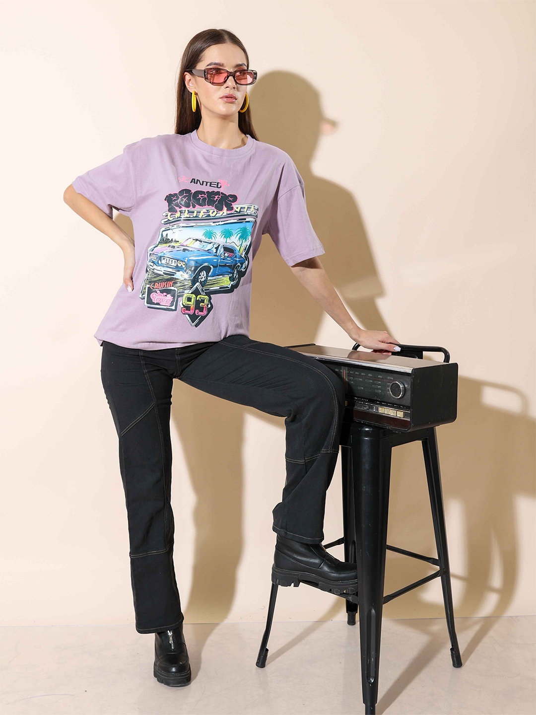 

Stylecast X Hersheinbox Lavender Graphic Printed Relaxed Fit Pure Cotton T-shirt