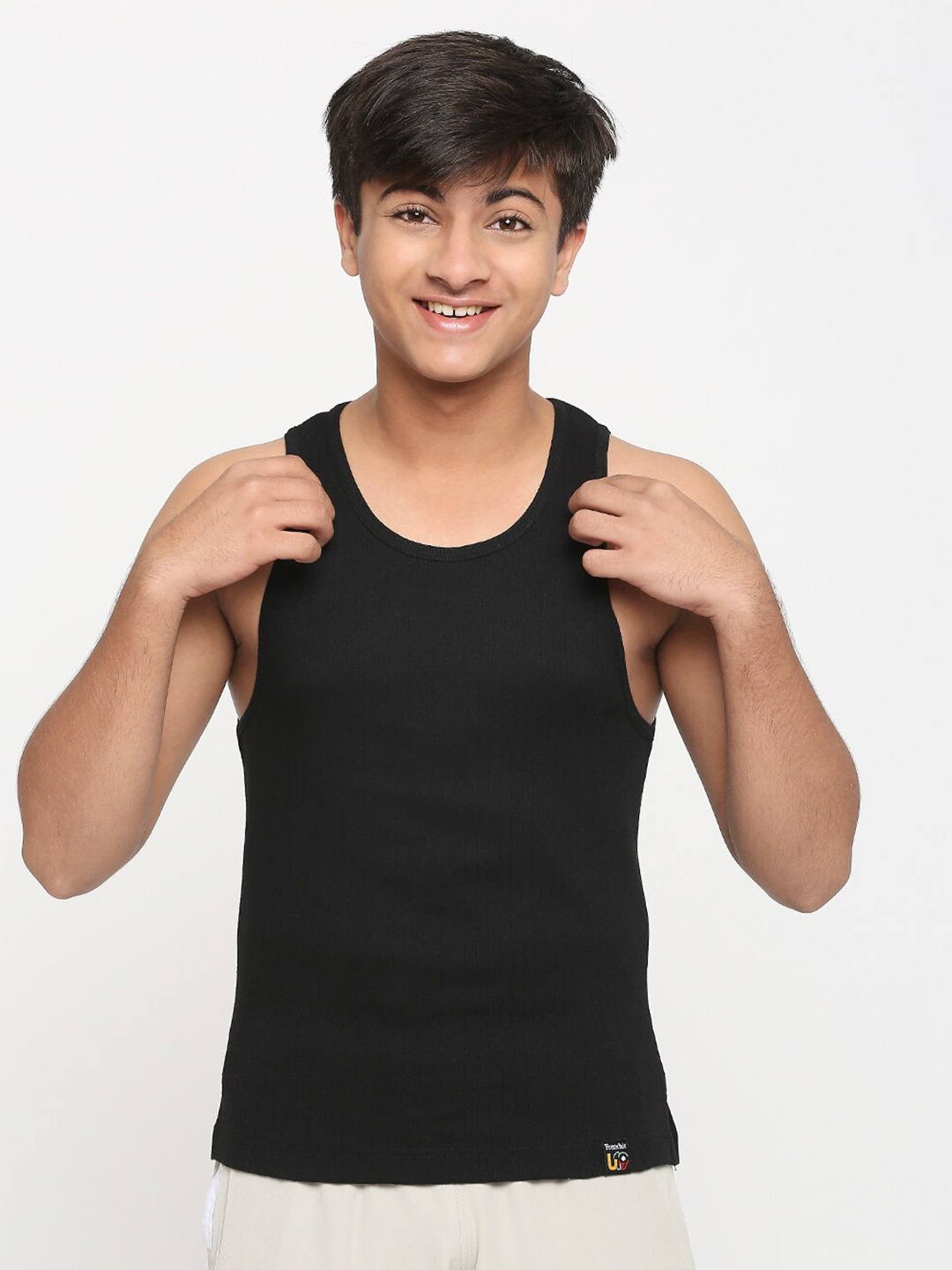 

FRENCHIE Boys Ribbed Sleeveless Undershirt Vests FR-BI-VS-U1912-1X5-Gray-XS, Black