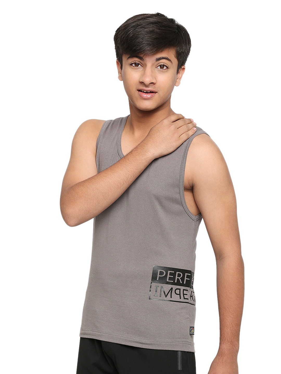 

FRENCHIE Cotton Lycra Basic Vest FR-BI-VS-U1909-1X5-Gray-XS, Grey