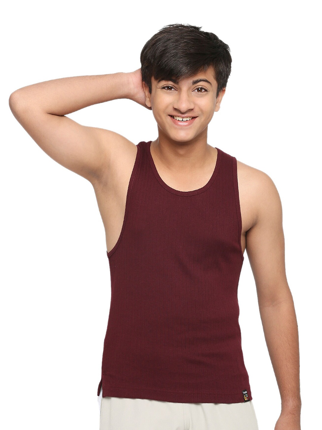 

FRENCHIE Teen Boys Scoop Neck Sleeveless Innerwear Vest, Coffee brown