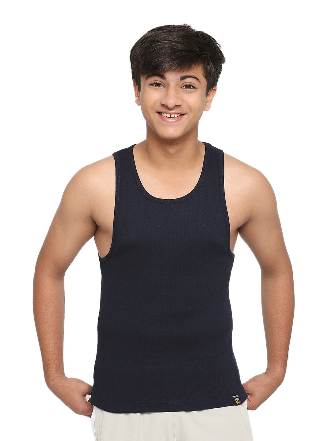 

FRENCHIE Boys Pure Cotton Basic Vest, Navy blue