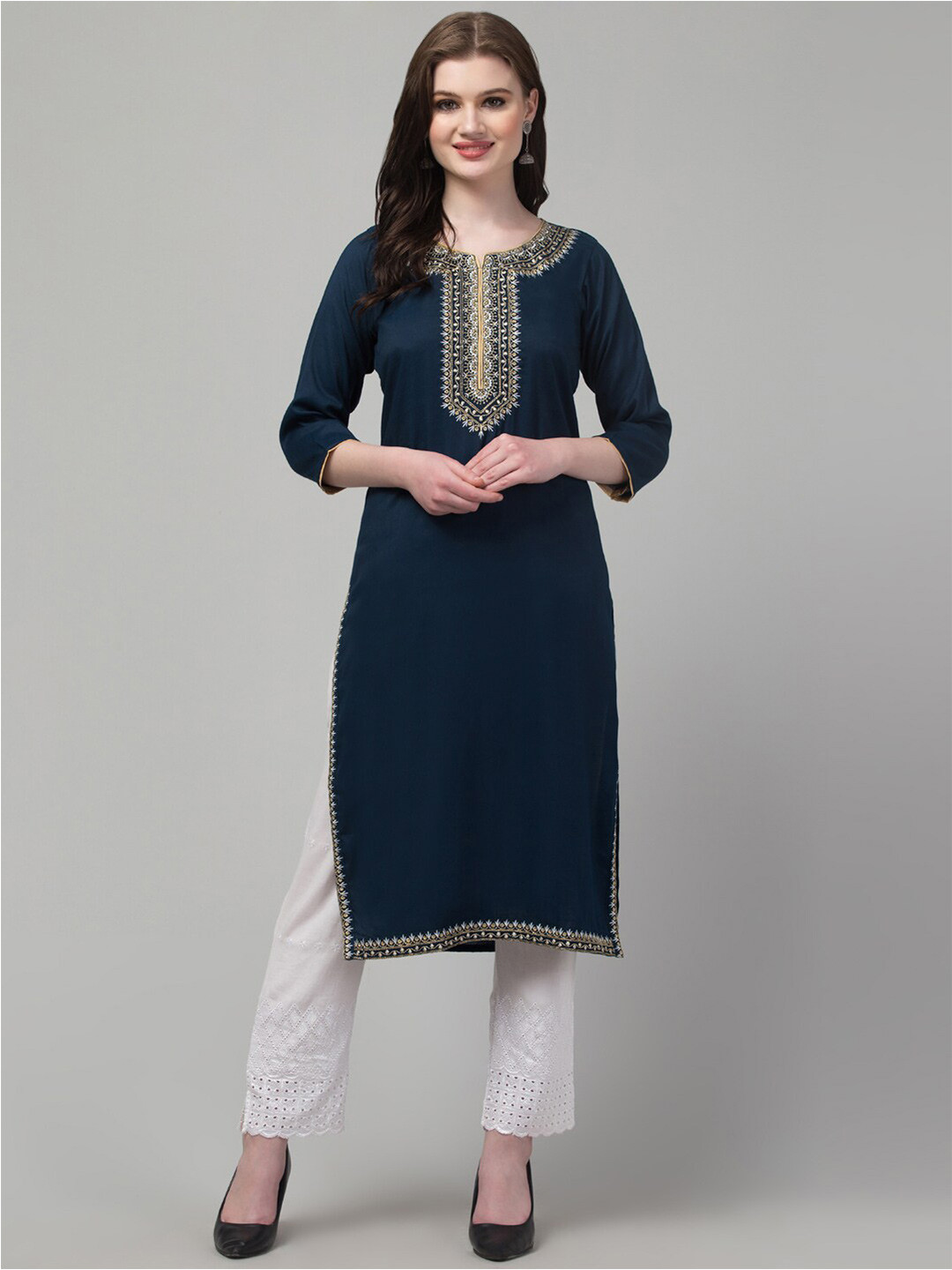 

Trend Level Floral Yoke Design Thread Work Kurta, Sea green