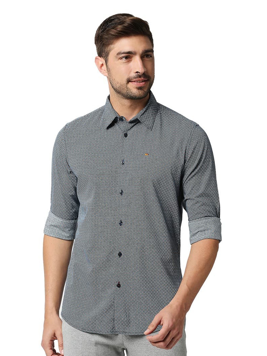 

Basics Slim Fit Opaque Printed Slim Fit Opaque Cotton Casual Shirt, Grey