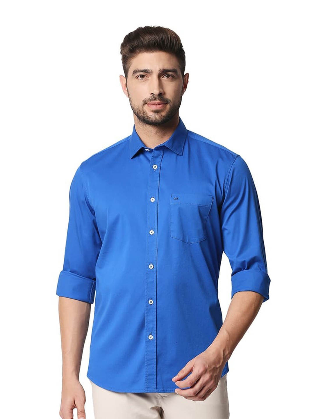 

Basics Slim Fit Opaque Casual Cotton Twill Stretch Shirt, Blue