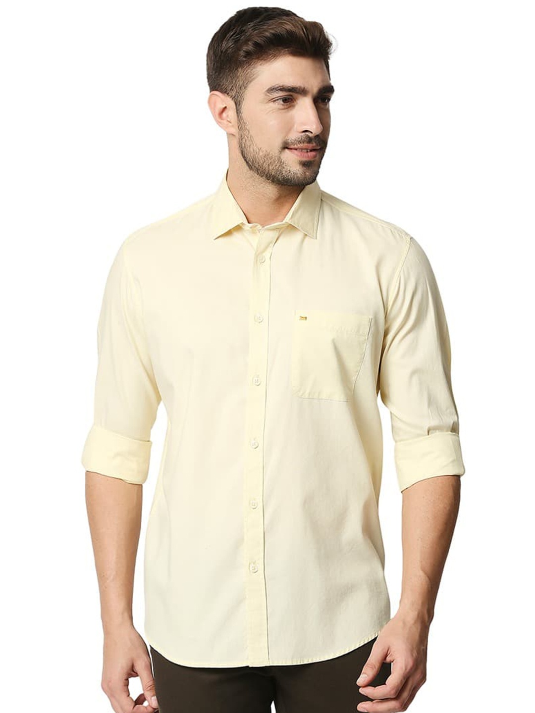 

Basics Slim Fit Cotton Anise Flower Casual Shirt, Yellow