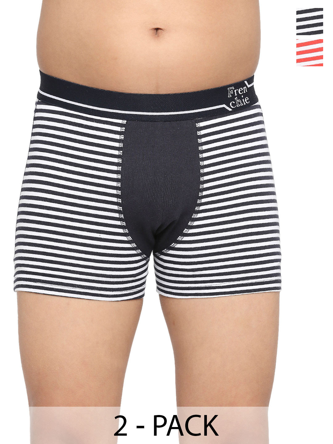 

FRENCHIE Boys Pack Of 2 Striped Cotton Trunks- FR-BI-TR-U1911-1X5-Navy-Red-XS, Navy blue