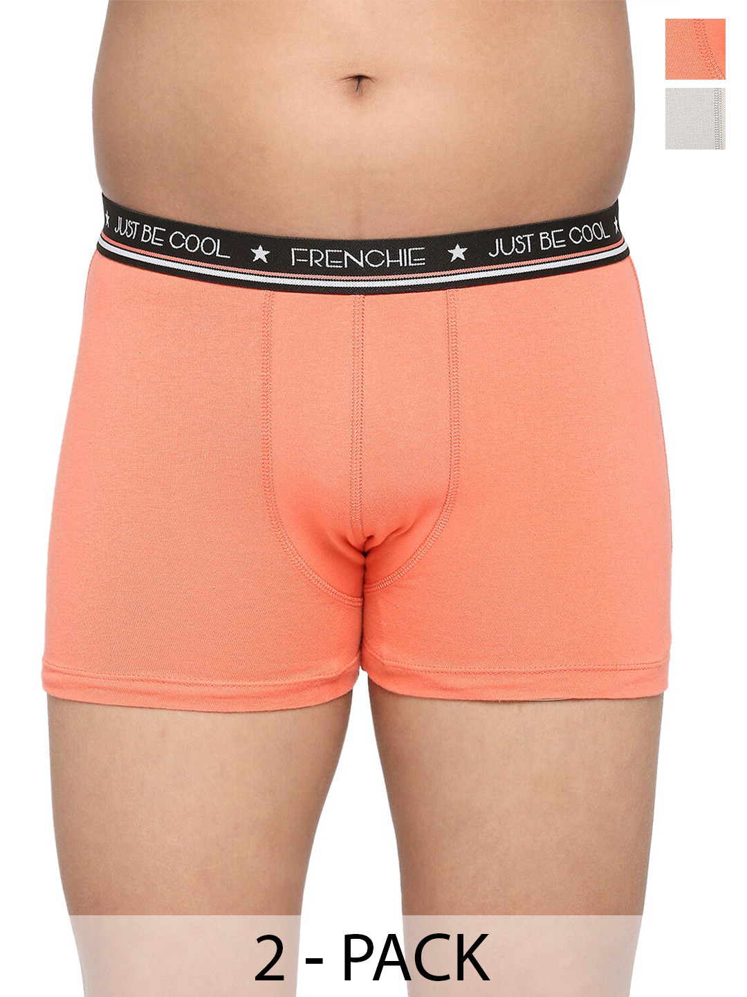 

FRENCHIE Boys Pack of 2 Cotton Trunks FR-BI-TR-U1908-1X5-LGray-Peach-XS, Grey