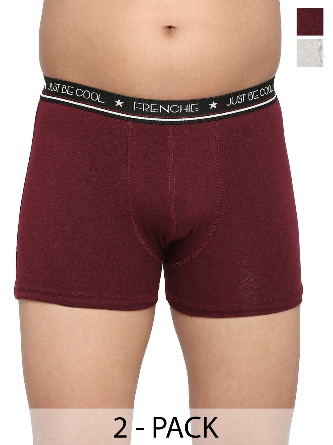 

FRENCHIE Boys Pack Of 2 Breathability Cotton Trunks FR-BI-TR-U1908-1X5-Wine-LGray-XS, Maroon