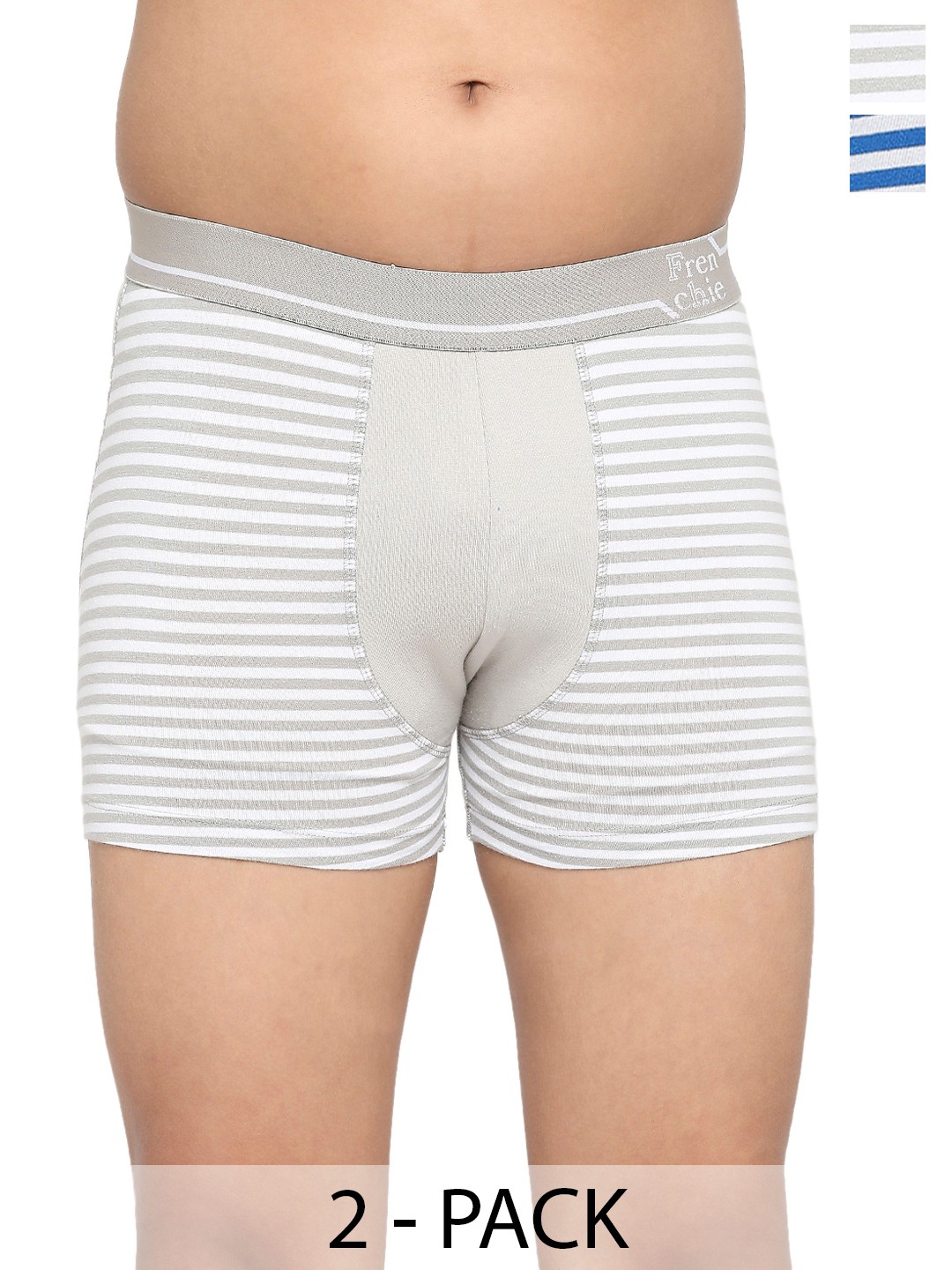 

FRENCHIE Boys Pack of 2 Striped Cotton Outer Elastic Trunk FR-BI-TR-U1911-1X5-Blue-Gray-X, Grey
