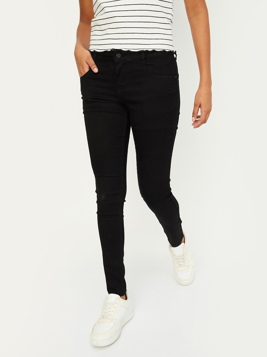 

max Women Slim Fit Jeans, Black