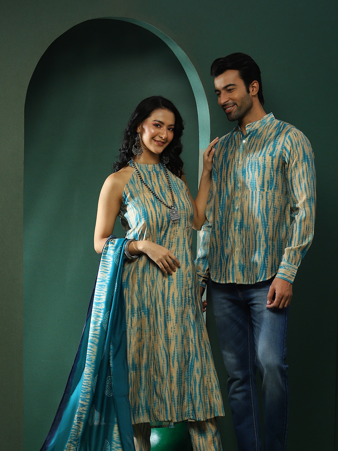 

AKS Shibori Printed Opaque Modal Casual Shirt, Cream