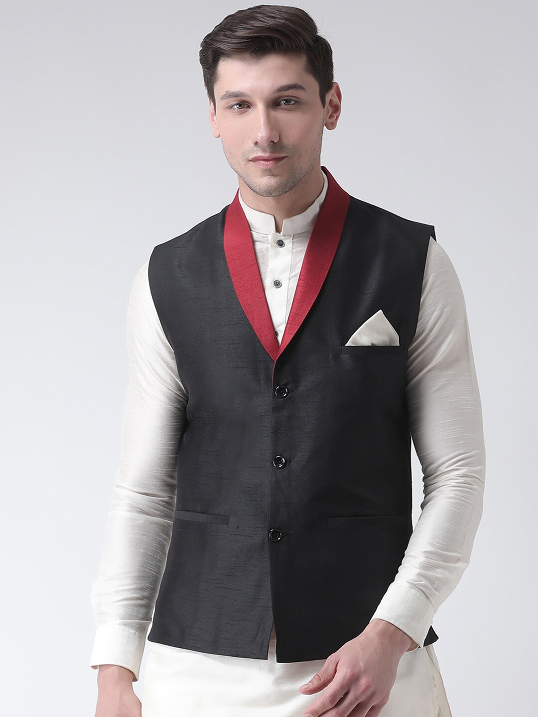 

DEYANN Woven Design Nehru Jacket, Black