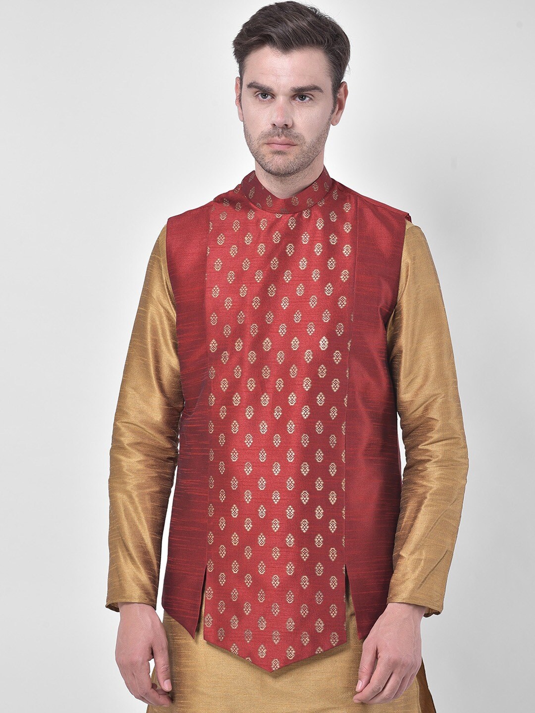 

DEYANN Printed Woven Nehru Jacket, Red