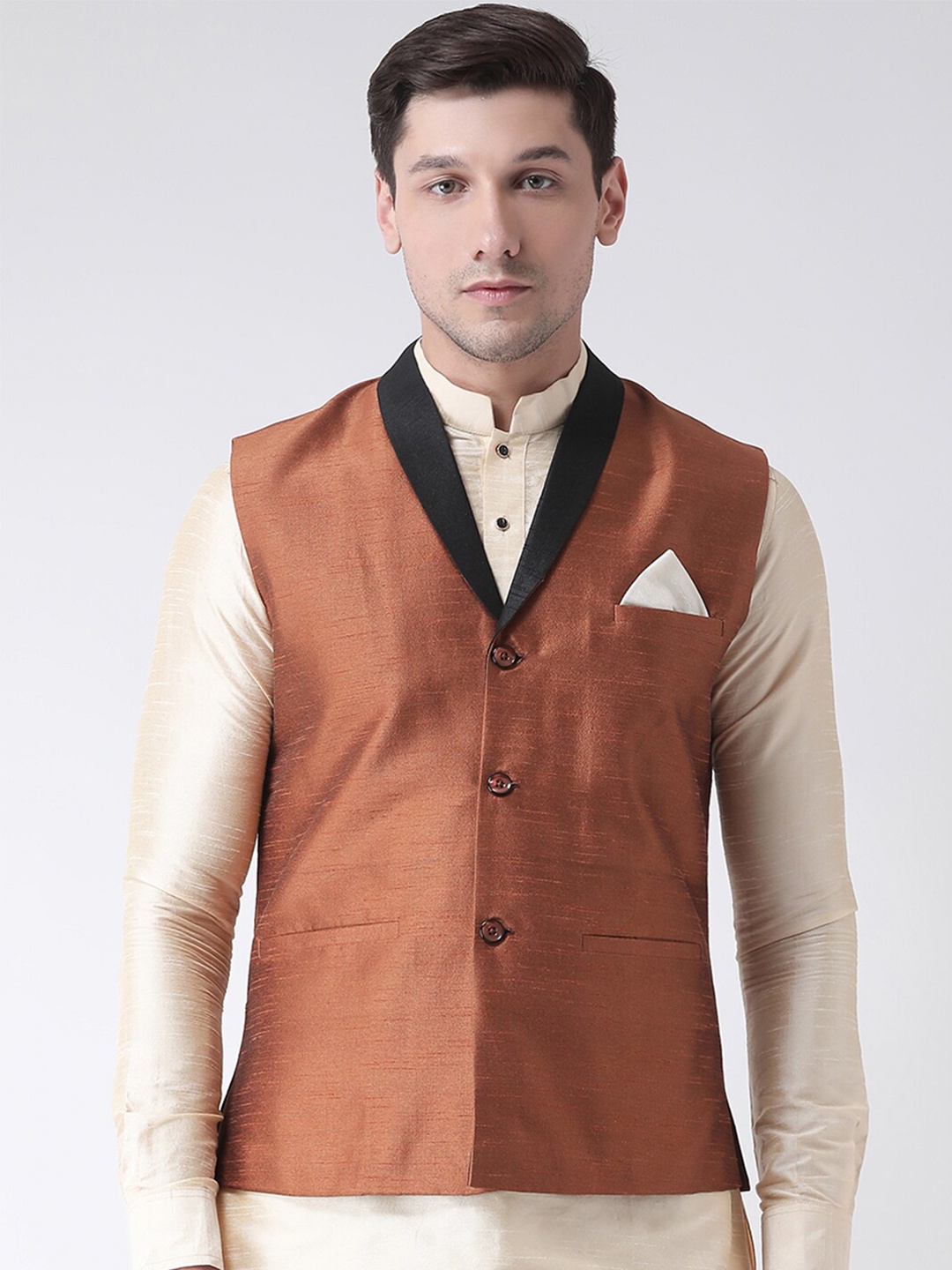 

DEYANN Shawl-Collar Nehru Jacket, Copper