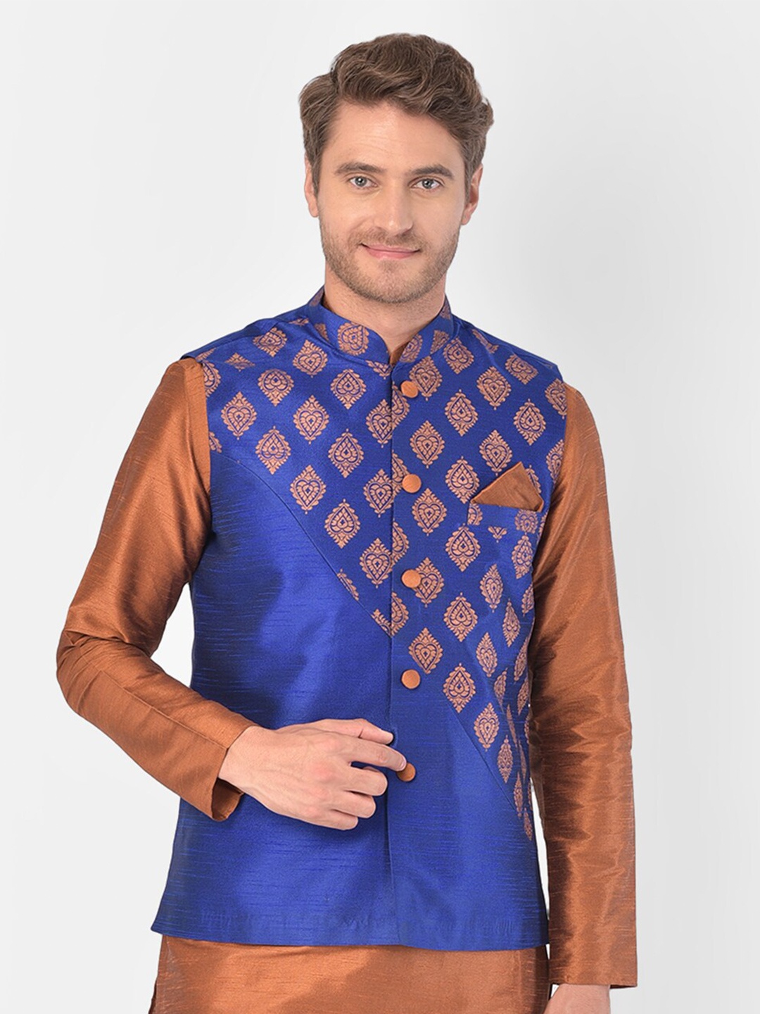 

DEYANN Printed Nehru Jacket, Blue