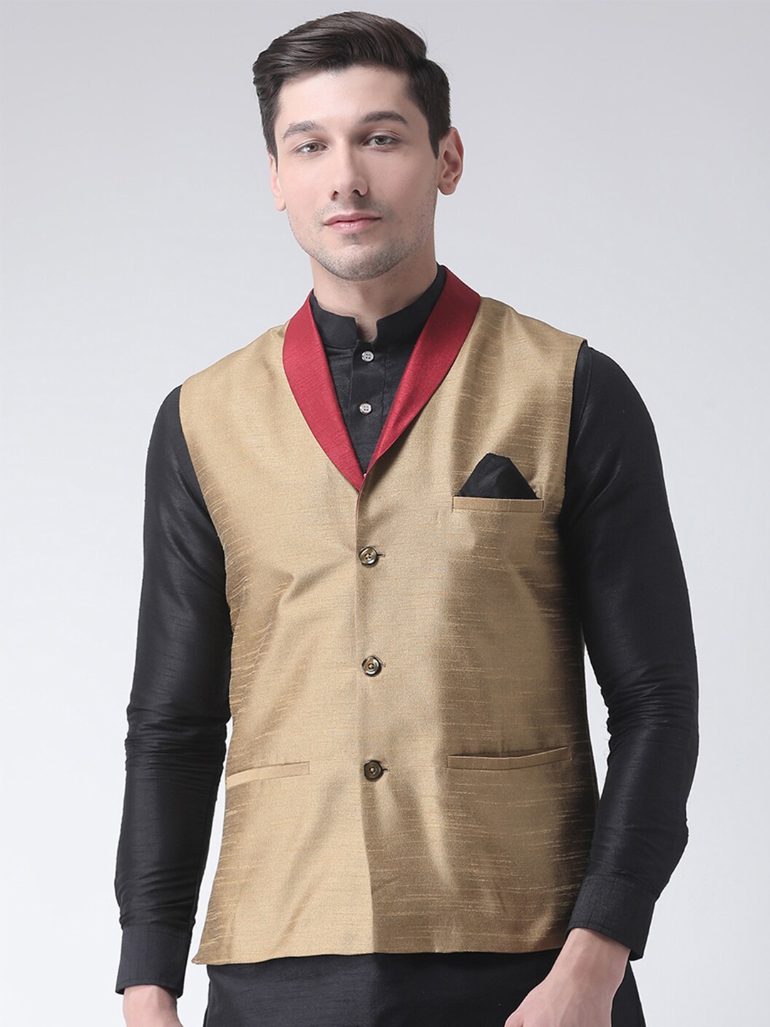 

DEYANN Shawl Collar Nehru Jacket, Brown