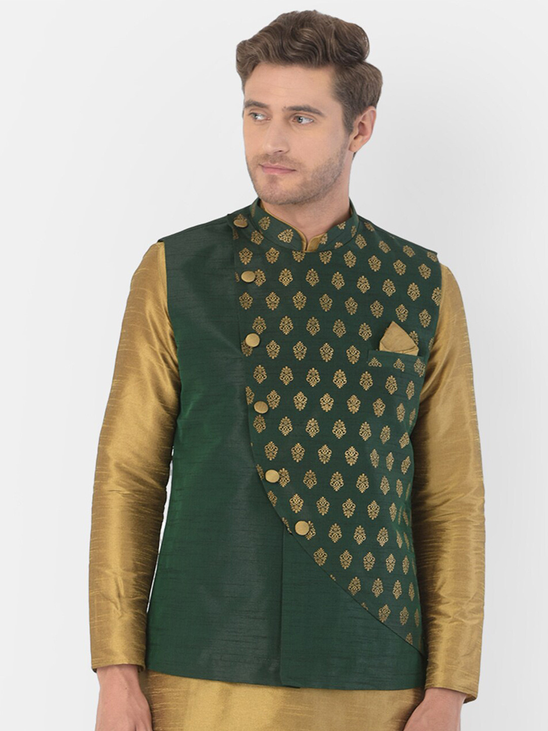 

DEYANN Printed Woven Nehru Jacket, Green