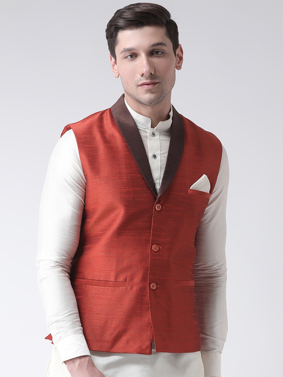 

DEYANN Shawl Collar Nehru Jacket, Orange